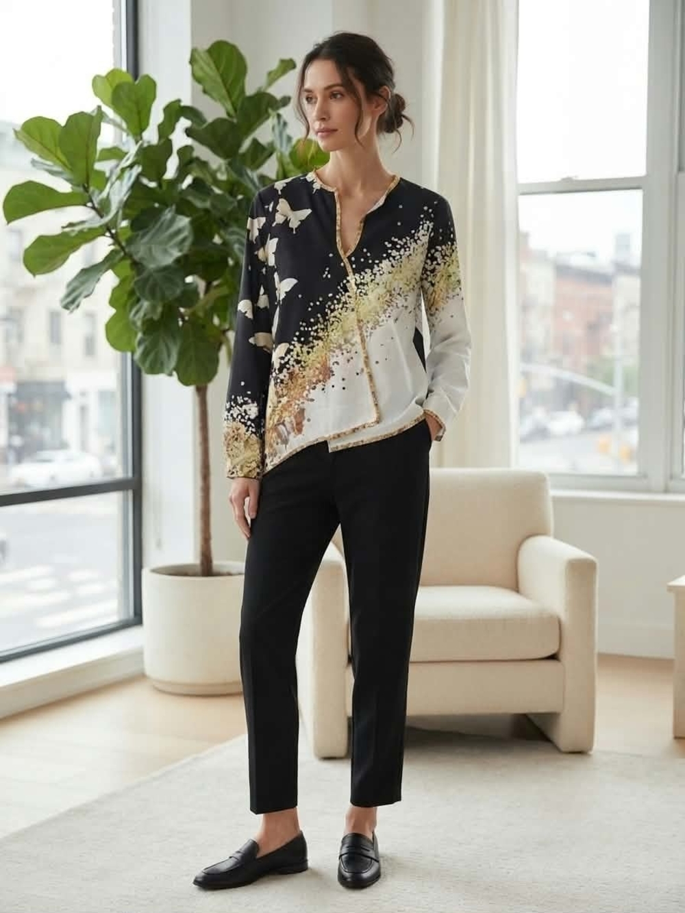 Butterfly & Golden Sparkle Long Sleeve Top Size M